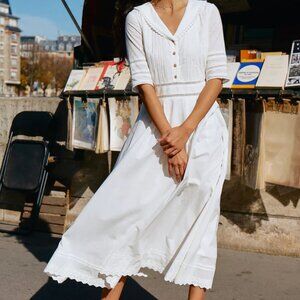 Simple Retro Fiona Cotton White Midi Dress Sz M